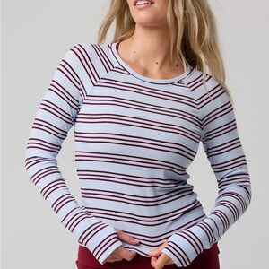 Aerie Striped Long Sleeve Top - Light Blue and Burgundy